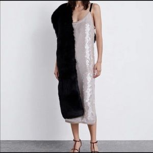 Zara sequin midi dress with black velvet straps